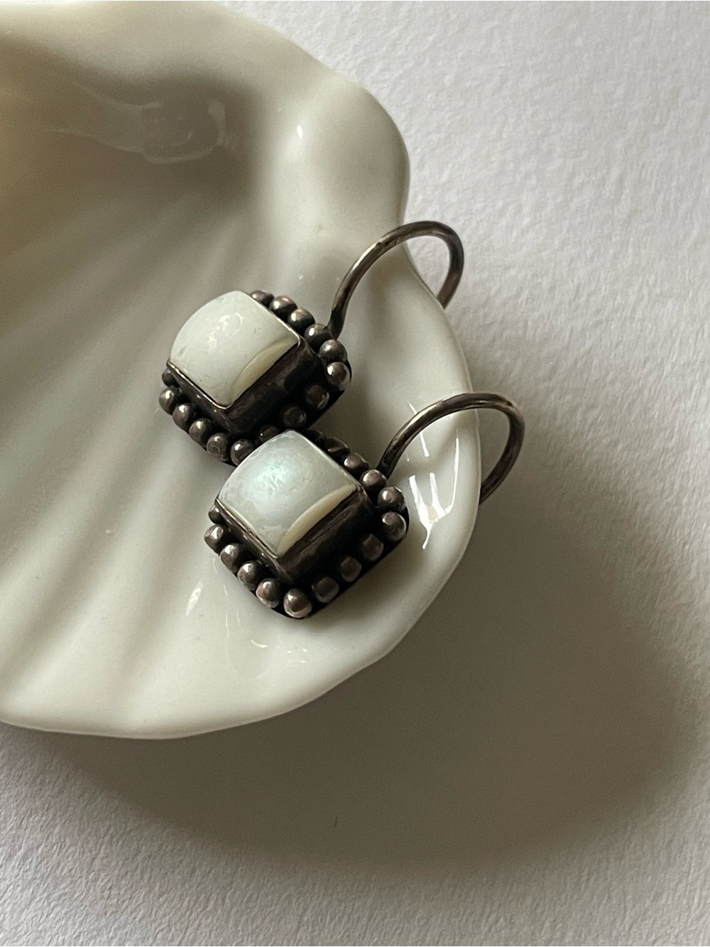 Silpada Sterling Silver Drop Earrings with White MOP Inlay